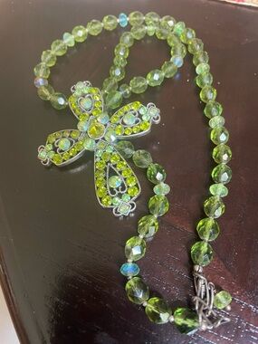 Green Crystal Cross Pendant Necklace - Women Jewelry